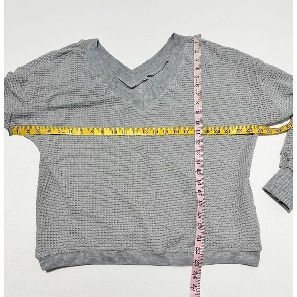 Women's Waffle Knit V-Neck Casual‎ Long Sleeve Pullover Sweater Gray Size Large - Picture 9 of 12